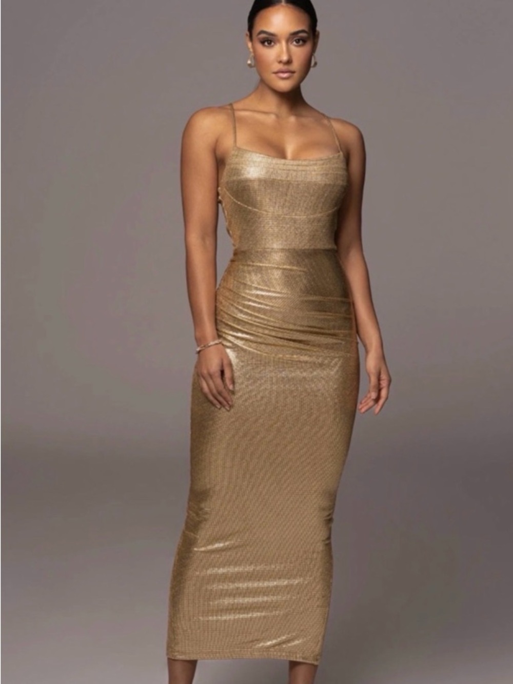 JLUXLABEL Metallic Gold Spaghetti-Strap Maxi Dress